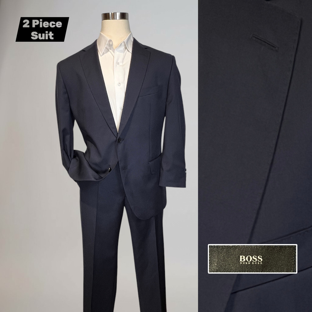 Hugo Boss Guabello Italy 46-48R / 39x29 Midnight Navy Blue Suit S120 Luxury